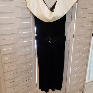CI Black Velvet Silk Cream Satin Collar dress
